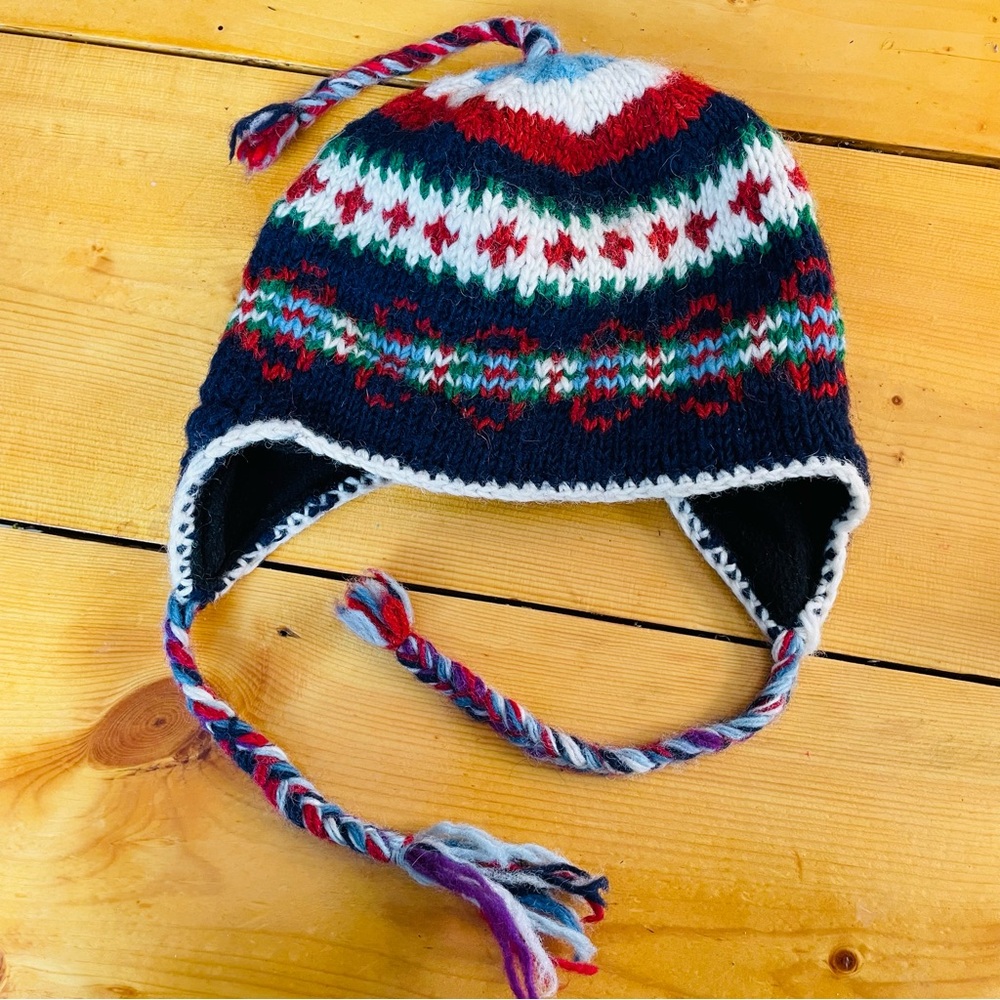 Made In Nepal Wool Fleece Lined Hat with Ear Flaps Unisex